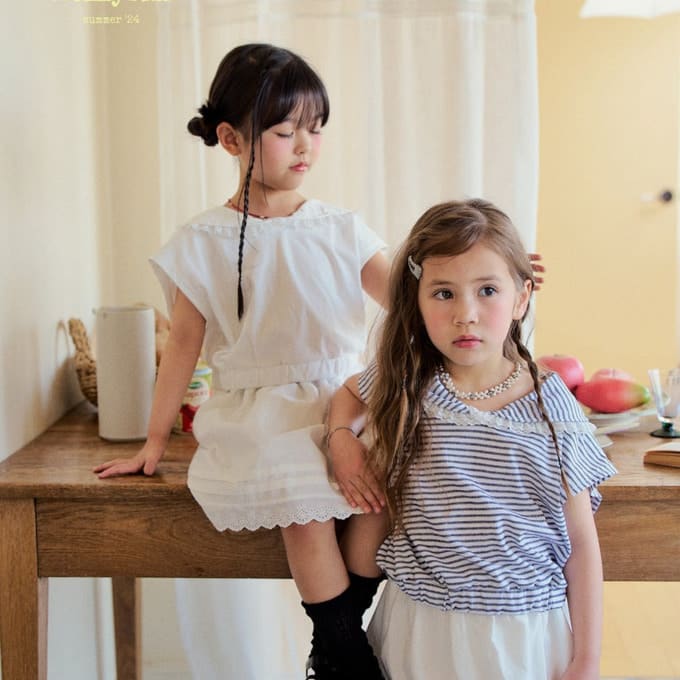 Mollybin - Korean Children Fashion - #kidsshorts - Sailor Lace Tee