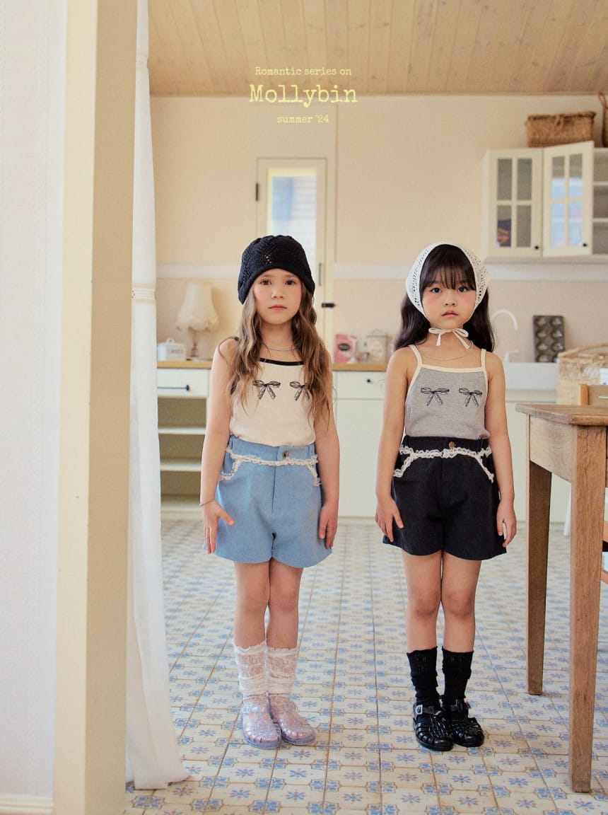 Mollybin - Korean Children Fashion - #littlefashionista - Lace Denim Shorts - 4