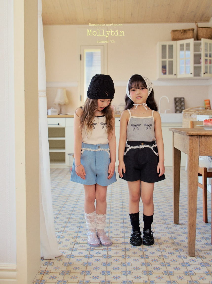 Mollybin - Korean Children Fashion - #minifashionista - Lace Denim Shorts - 5