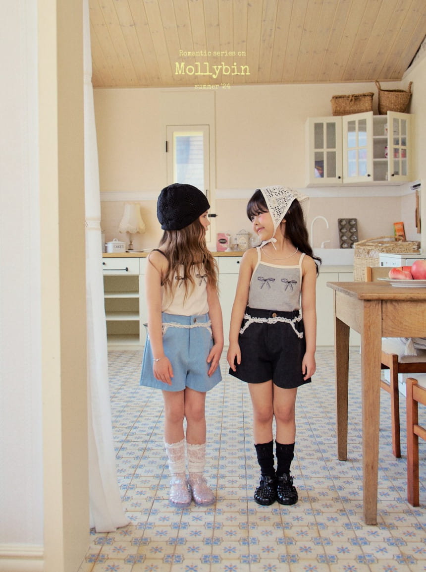 Mollybin - Korean Children Fashion - #prettylittlegirls - Lace Denim Shorts - 6