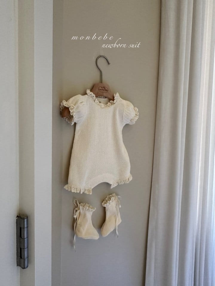 Monbebe - Korean Baby Fashion - #babyoutfit - Waffle Short Sleeve Body Suit - 3