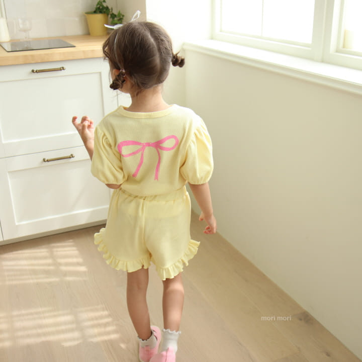 Mori Mori - Korean Children Fashion - #stylishchildhood - Waffle Ribbon Top Bottom Set - 7