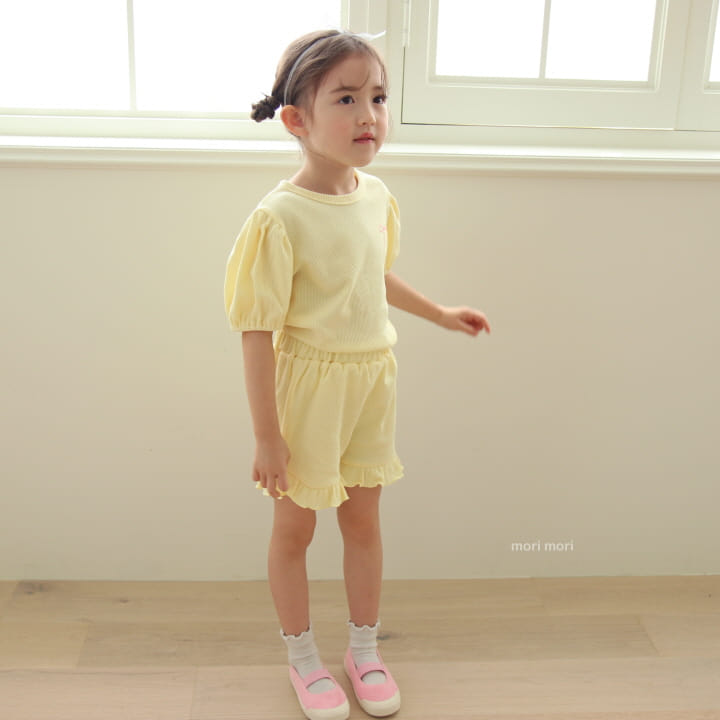 Mori Mori - Korean Children Fashion - #toddlerclothing - Waffle Ribbon Top Bottom Set - 6