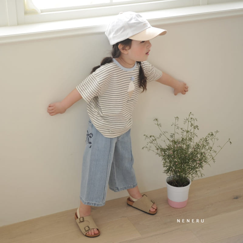 Neneru - Korean Children Fashion - #kidzfashiontrend - Ribbon Wide Denim Pants - 4
