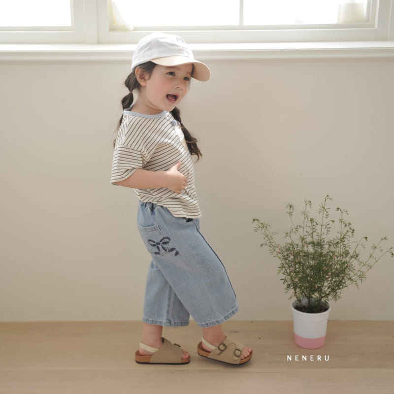 Neneru - Korean Children Fashion - #kidzfashiontrend - Ribbon Wide Denim Pants - 3