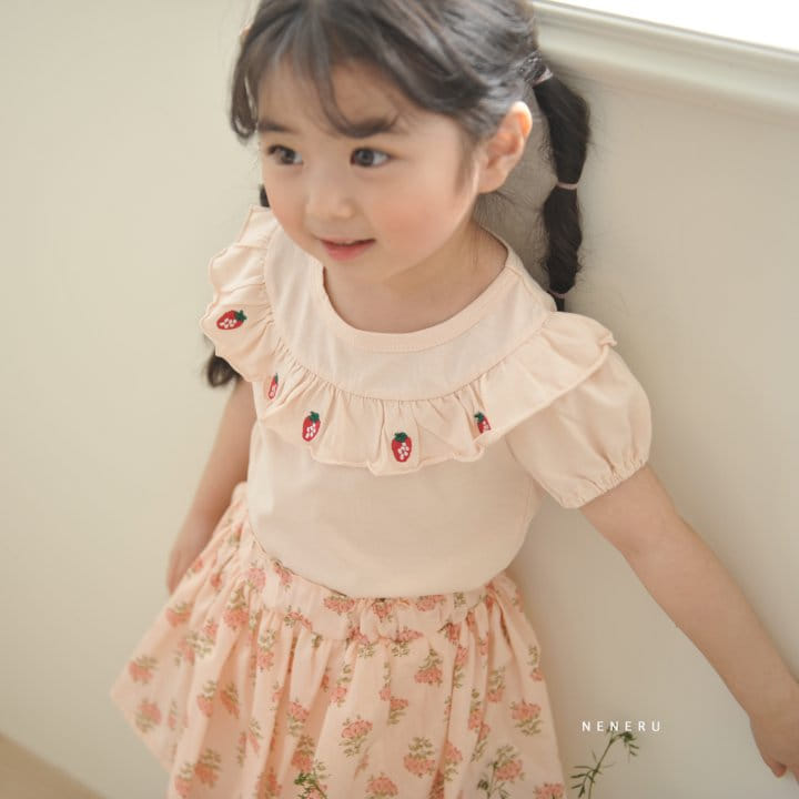Neneru - Korean Children Fashion - #todddlerfashion - Strawberry Embroidery Tee - 6