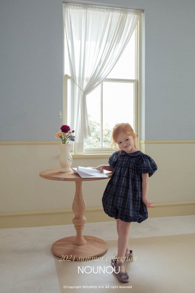 Nounou - Korean Children Fashion - #prettylittlegirls - Check Balloon One-Piece - 10