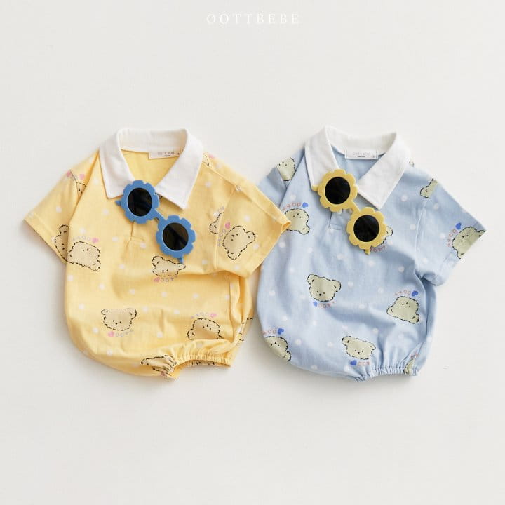 Oott Bebe - Korean Baby Fashion - #onlinebabyboutique - Dot Bear Collar Body Suit