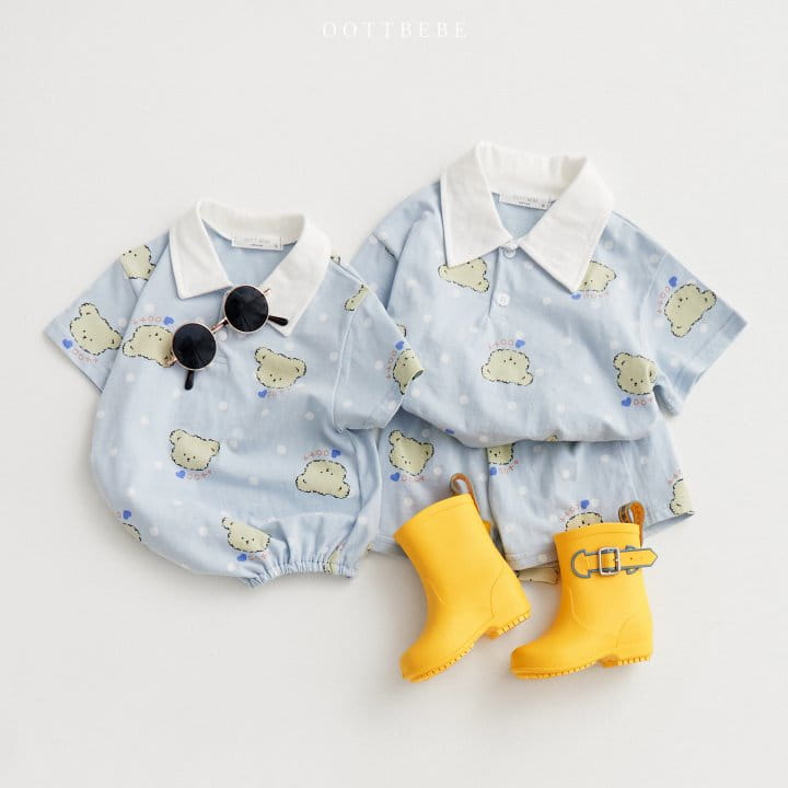 Oott Bebe - Korean Children Fashion - #designkidswear - Dot Bear Collar Top Bottom Set - 8