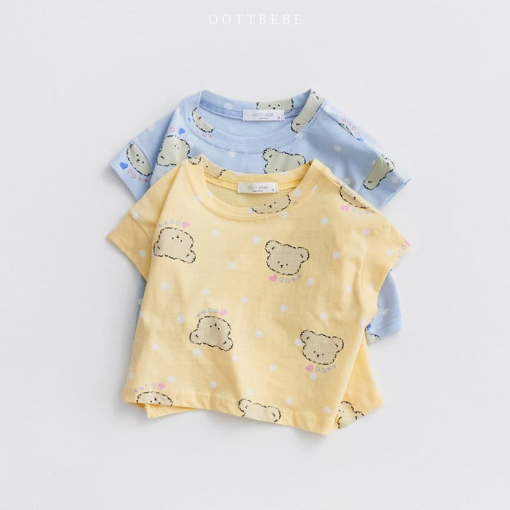 Oott Bebe - Korean Children Fashion - #toddlerclothing - Dot Bear Crop Top Bottom Set - 5