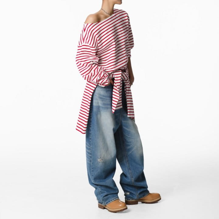 Paper Moon - Korean Women Fashion - #momslook - Boyfriend Fit Striped Boatneck T Shirt - 6