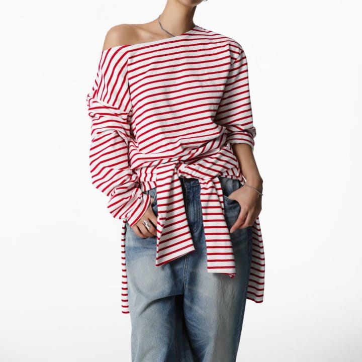 Paper Moon - Korean Women Fashion - #momslook - Boyfriend Fit Striped Boatneck T Shirt - 8