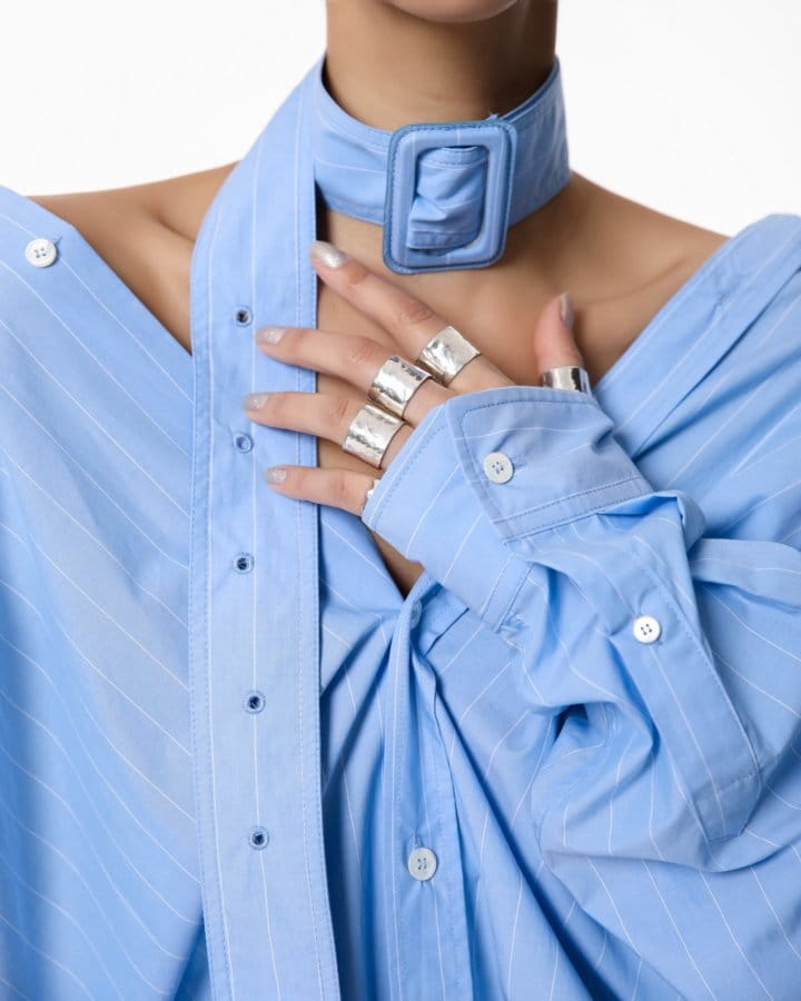 Paper Moon - Korean Women Fashion - #momslook - Striped Pattern Belted Button Down Shirt - 9