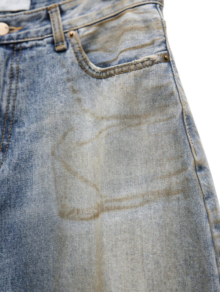 Paper Moon - Korean Women Fashion - #pursuepretty - Dusty Mud Washed Wide Denim Trousers - 11