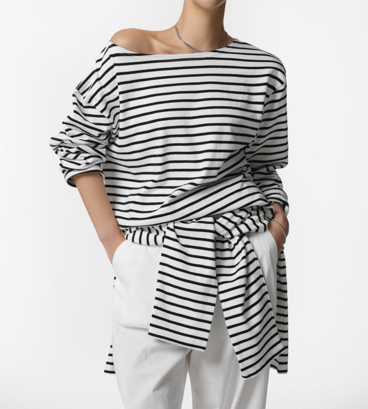 Paper Moon - Korean Women Fashion - #shopsmall - Boyfriend Fit Striped Boatneck T Shirt