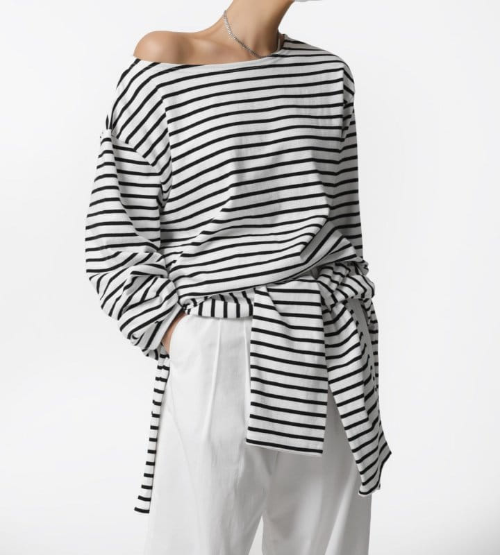 Paper Moon - Korean Women Fashion - #thelittlethings - Boyfriend Fit Striped Boatneck T Shirt - 3