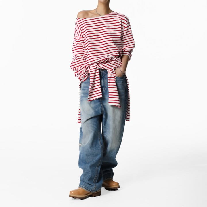 Paper Moon - Korean Women Fashion - #womensfashion - Boyfriend Fit Striped Boatneck T Shirt - 5