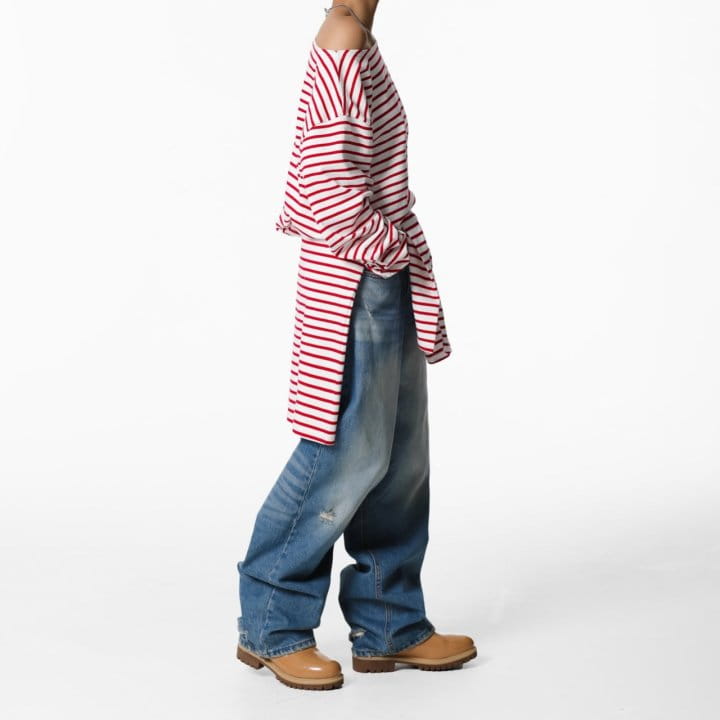 Paper Moon - Korean Women Fashion - #womensfashion - Boyfriend Fit Striped Boatneck T Shirt - 7