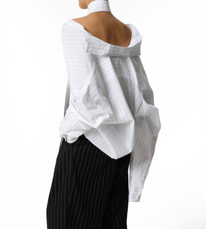 Paper Moon - Korean Women Fashion - #womensfashion - Striped Pattern Belted Button Down Shirt - 6
