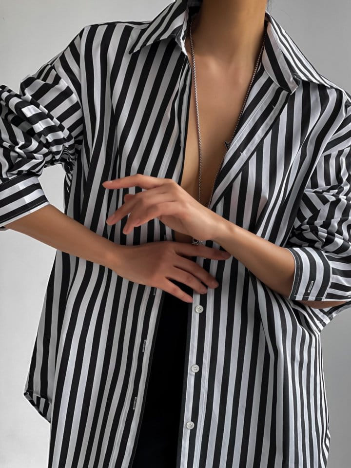 Paper Moon - Korean Women Fashion - #womensfashion - Striped Pattern Oversized Button Down Shirt - 3