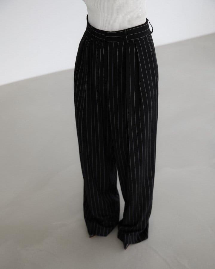Paper Moon - Korean Women Fashion - #womensfashion - Wide Pin Stripe Set Up Suit Pleated Trousers - 6