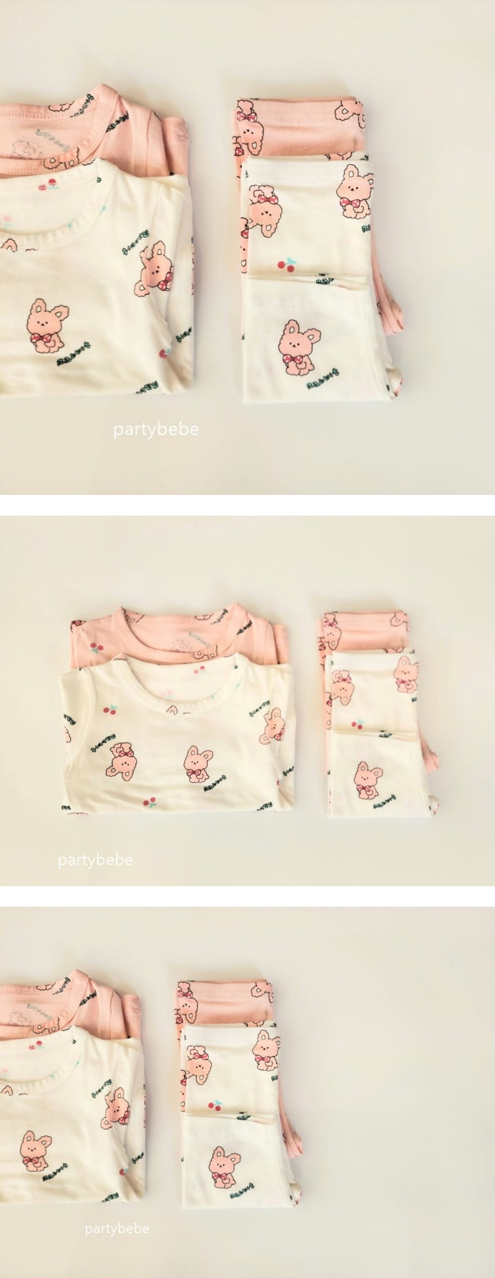 Party Kids - Korean Baby Fashion - #babyclothing - Cherry Rabbit Top Bottom Set - 2
