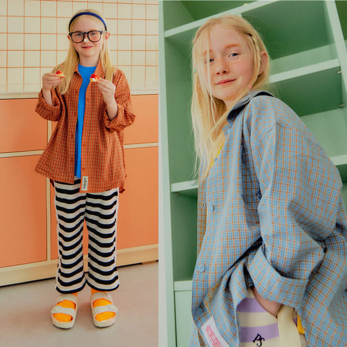 Peach-Cream - Korean Children Fashion - #fashionkids - Vintage Check Shirt