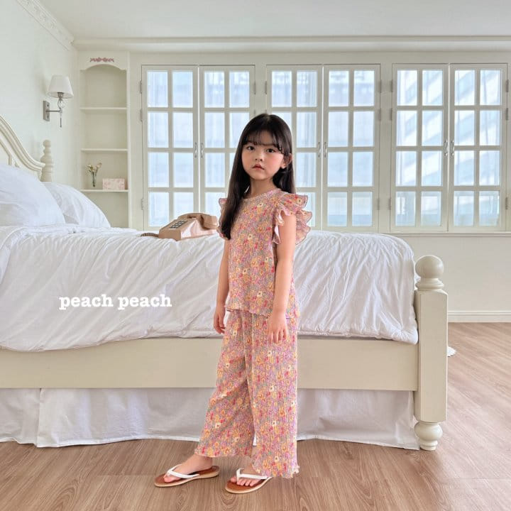 Peach peach - Korean Children Fashion - #fashionkids - Peony Pleats Top Bottom Set - 3
