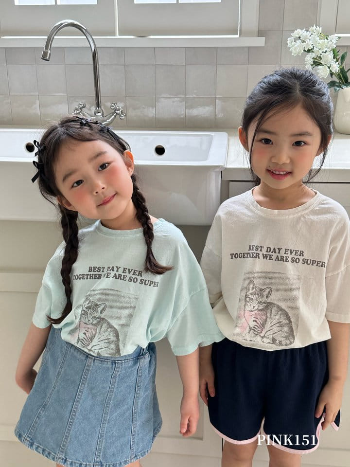 Pink151 - Korean Children Fashion - #magicofchildhood - Ribbon Cat Short Sleeve Tee