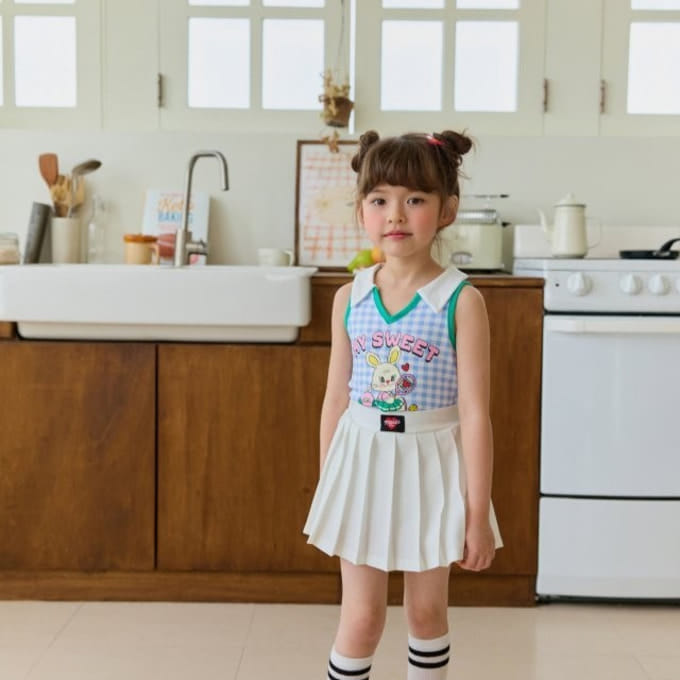 Sera - Korean Children Fashion - #toddlerclothing - Check Collar Sleeveless Tee