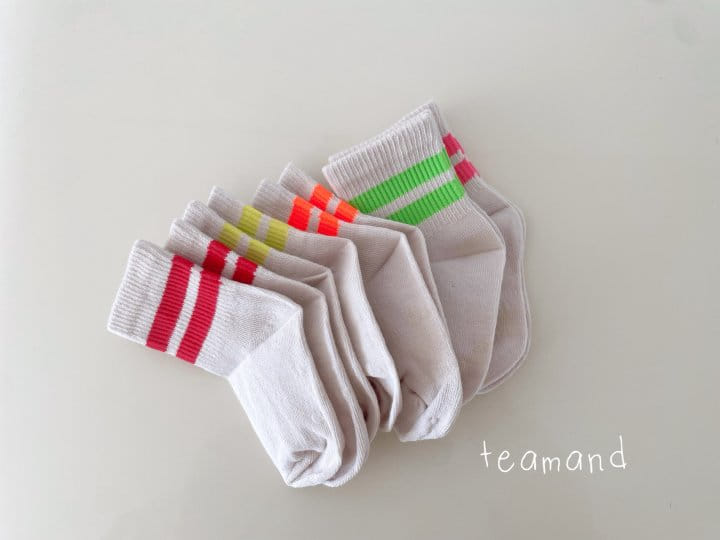 Teamand - Korean Children Fashion - #Kfashion4kids - Two Line Neon Socks Set - 6