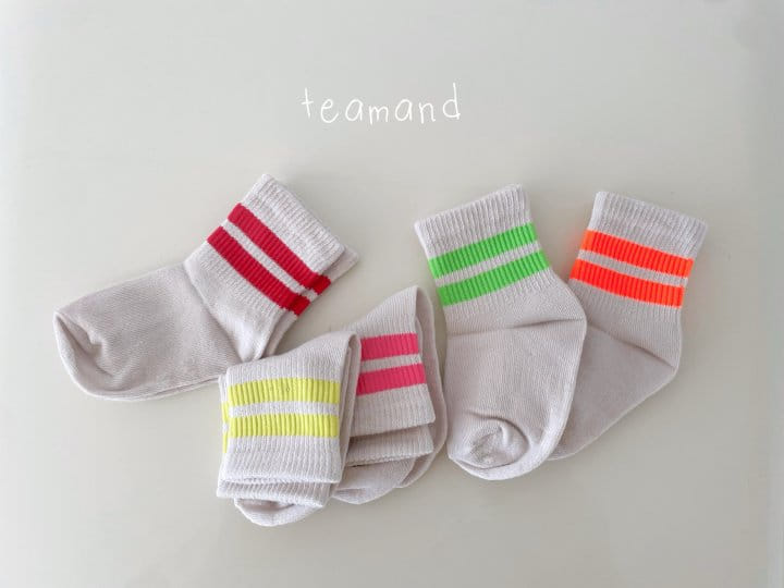 Teamand - Korean Children Fashion - #fashionkids - Two Line Neon Socks Set - 2