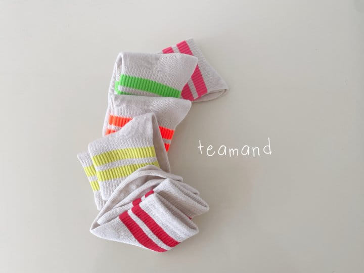 Teamand - Korean Children Fashion - #kidsshorts - Two Line Neon Socks Set - 3