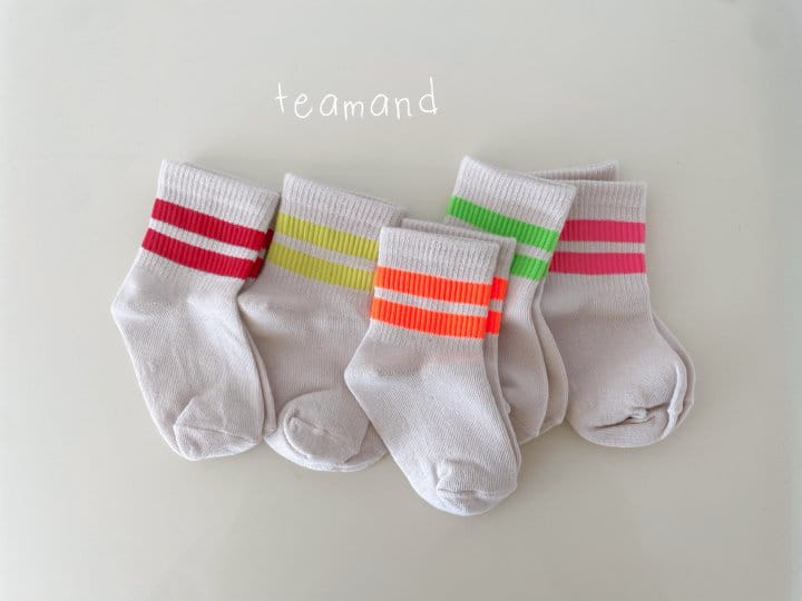 Teamand - Korean Children Fashion - #kidsshorts - Two Line Neon Socks Set - 4