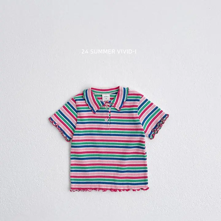 Vivid I - Korean Children Fashion - #Kfashion4kids - Rainbow Collar Rib Tee - 6