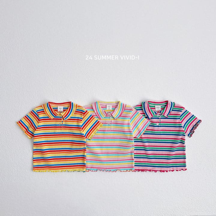 Vivid I - Korean Children Fashion - #discoveringself - Rainbow Collar Rib Tee