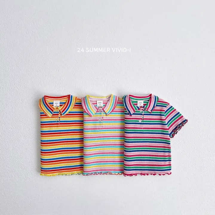 Vivid I - Korean Children Fashion - #kidsshorts - Rainbow Collar Rib Tee - 3
