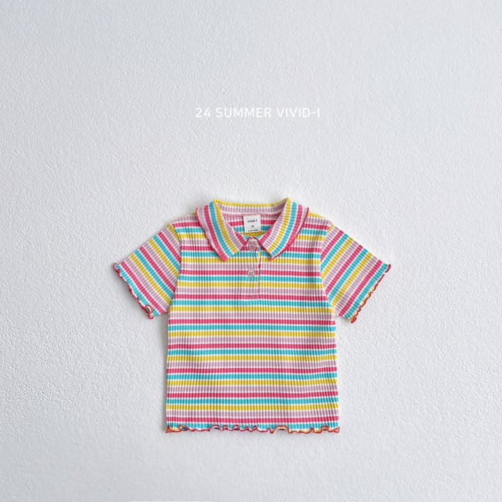 Vivid I - Korean Children Fashion - #kidsshorts - Rainbow Collar Rib Tee - 4