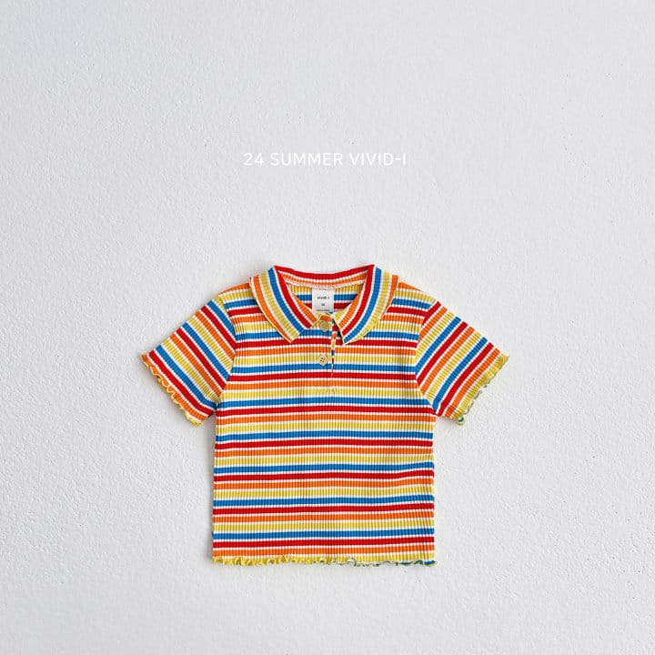 Vivid I - Korean Children Fashion - #kidzfashiontrend - Rainbow Collar Rib Tee - 5