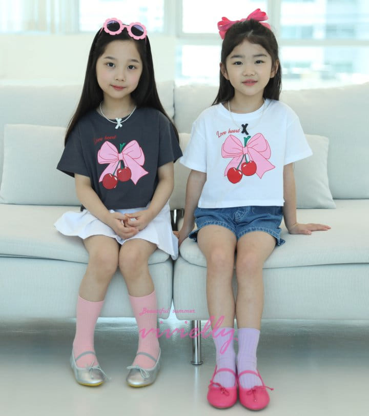 Vivielly - Korean Children Fashion - #childrensboutique - Cherry Ribbon Tee