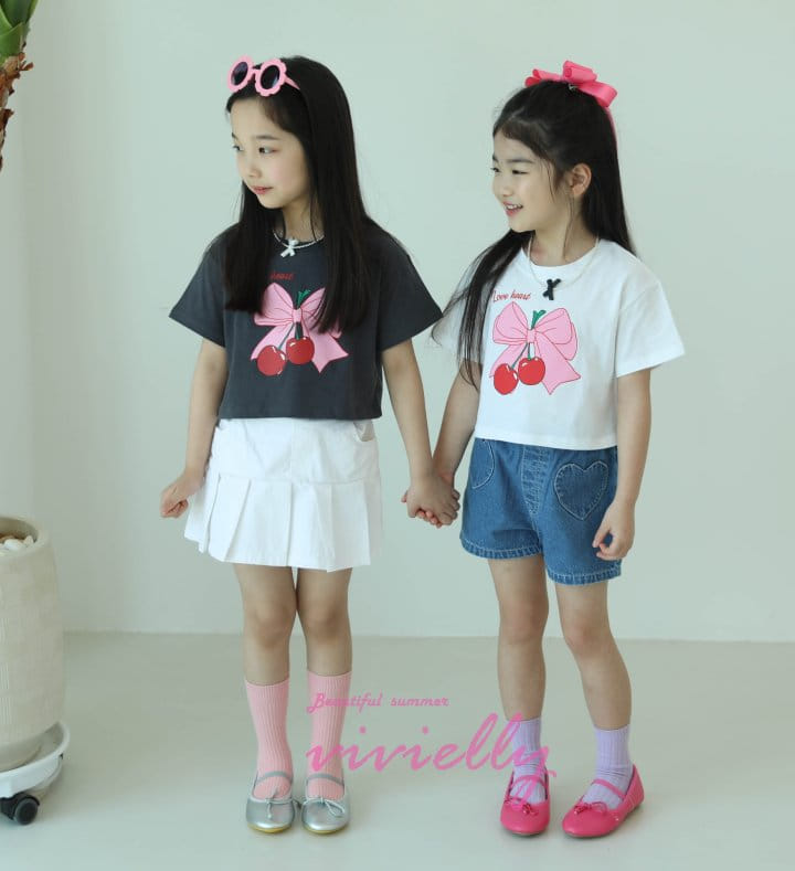 Vivielly - Korean Children Fashion - #designkidswear - Cherry Ribbon Tee - 2