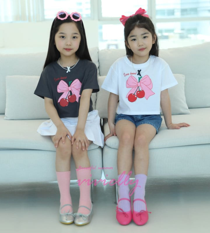 Vivielly - Korean Children Fashion - #kidsshorts - Cherry Ribbon Tee - 5