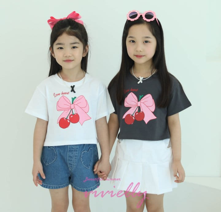 Vivielly - Korean Children Fashion - #kidzfashiontrend - Cherry Ribbon Tee - 7