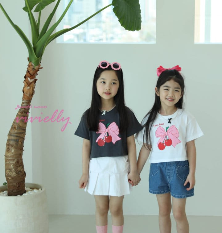 Vivielly - Korean Children Fashion - #magicofchildhood - Cherry Ribbon Tee - 10