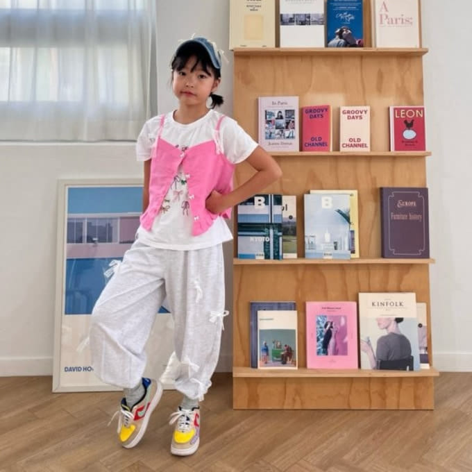 Bobo j - Korean Children Fashion - #littlefashionista - Lace Ribbon Jogger Pants With mom