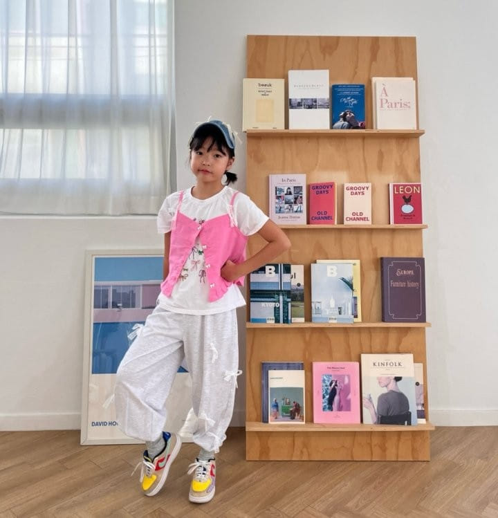 Bobo j - Korean Children Fashion - #magicofchildhood - Lace Ribbon Jogger Pants With mom - 2