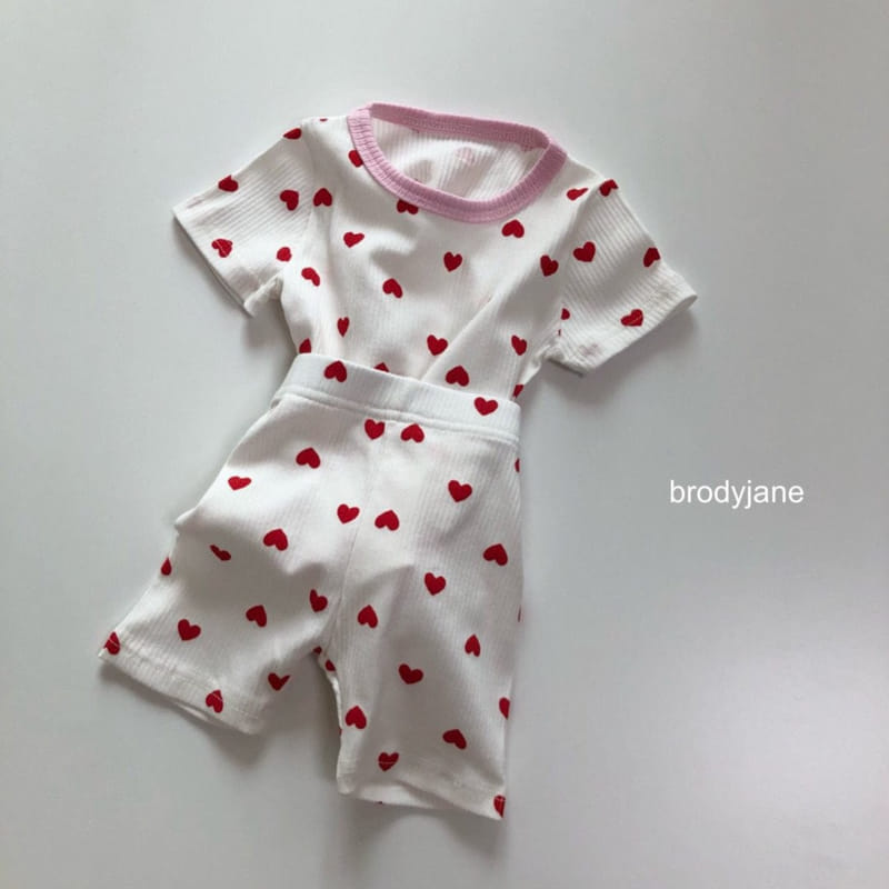Brody Jane - Korean Children Fashion - #littlefashionista - Heart Rib Short Sleeve Top Bottom Set - 6
