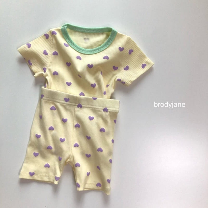 Brody Jane - Korean Children Fashion - #magicofchildhood - Heart Rib Short Sleeve Top Bottom Set - 7