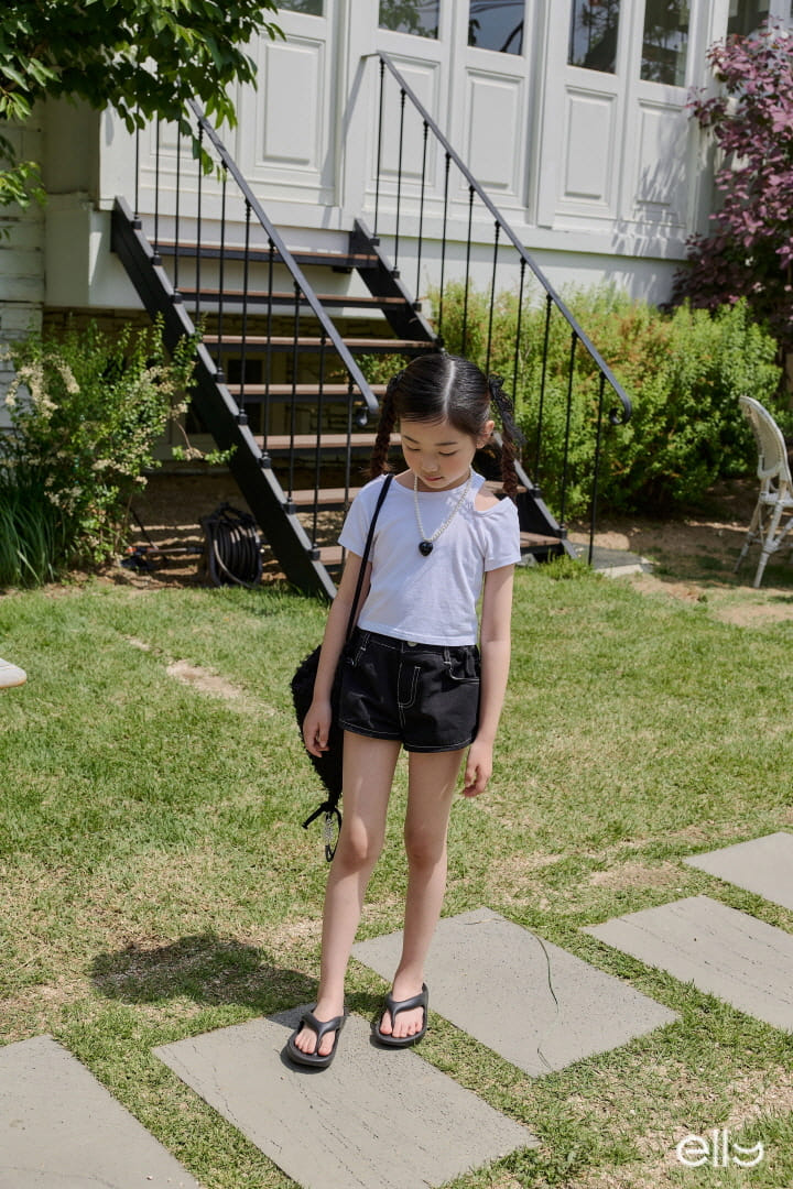 Ellymolly - Korean Children Fashion - #kidsshorts - Unbalance Slit Crop Tee - 6