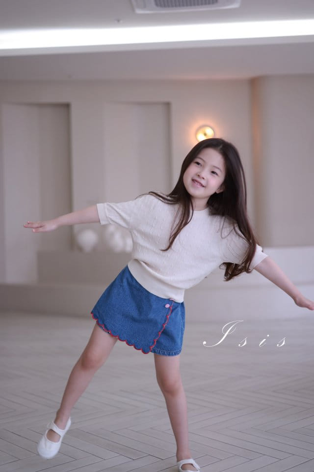 Isis - Korean Children Fashion - #Kfashion4kids - Red Line Denim Skirt Shorts